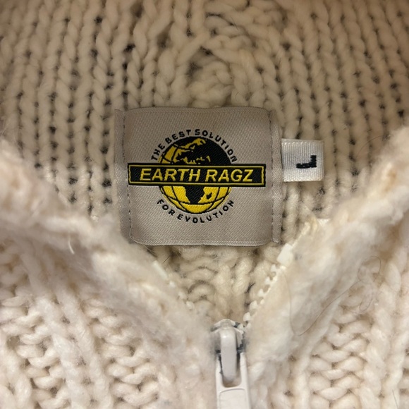Vintage Earth Ragz large hooded full zip wool sweater Cream cable knit - Picture 4 of 13